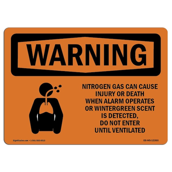 Safety Sign, OSHA WARNING, 18" Height, 24" Width, Nitrogen Gas Can Cause Injury, Landscape